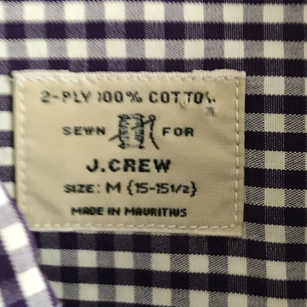 J CREW PURPLE SHIRT GINGHAM CHECK LONG SLEEVE POPLIN PREPPY MENS MEDIUM